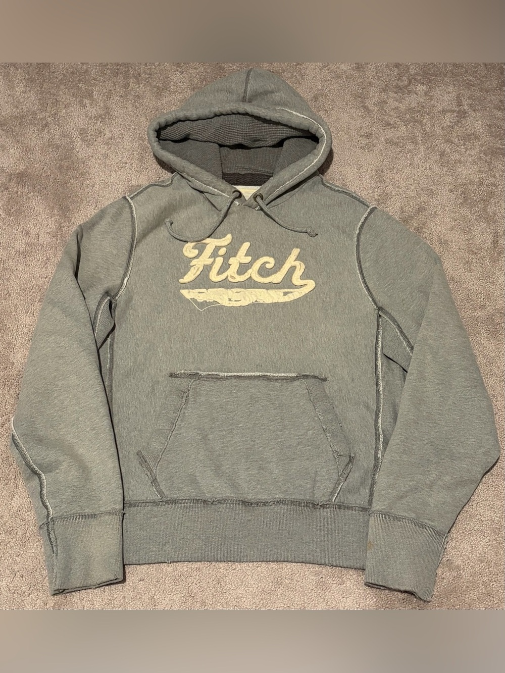 Abercrombie And Fitch Y2K Hoodie Mens 2XL Heavyweight Embroidered Thermal Hood